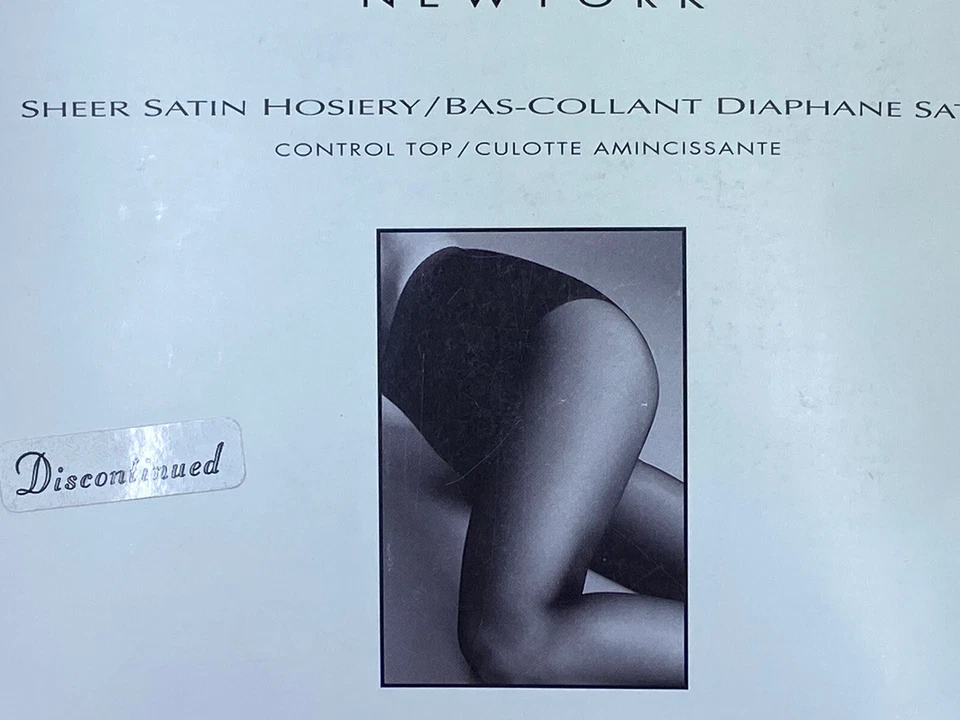 Pantimedias para mujer DKNY de satén transparente negras medianas #265 Control Top nuevas Foto 3 de 4