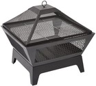 Black Square Outdoor Steel Fire Pit with Mesh Lid Basket Bowl Fireplace Brazier