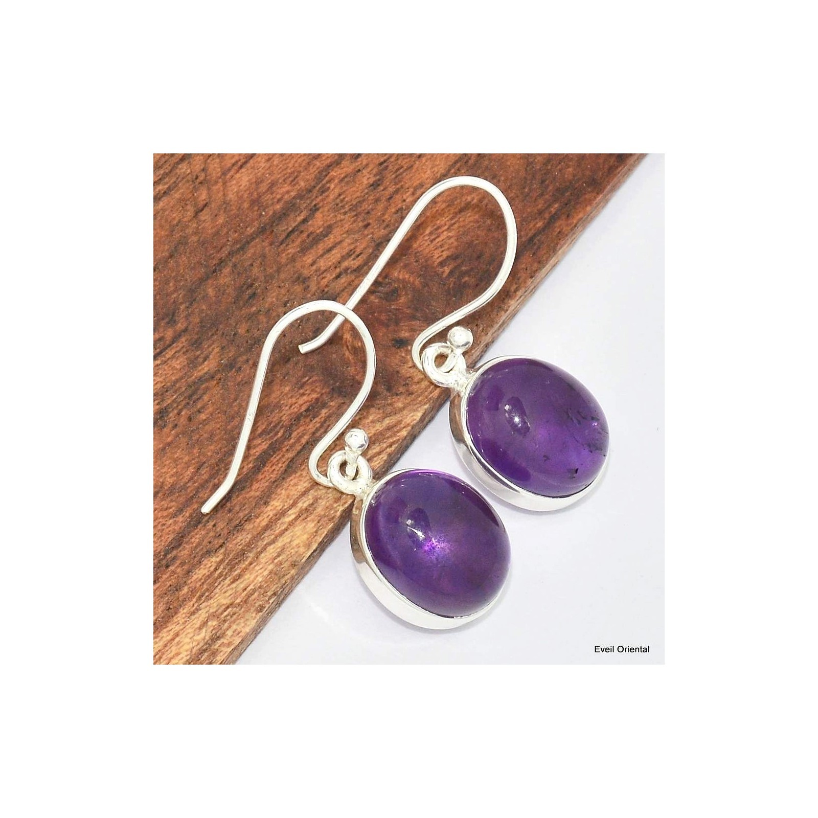 Boucles d'oreilles améthyste KC111.2 : anti-irritations pour oreilles sensibles, pierre ovale