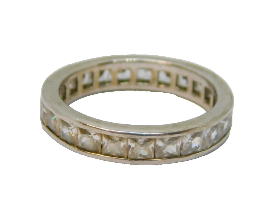 Sterling Silber Quadrat Paste Set Eternity Band Ring Vintage um 1970 Größe S 1/2