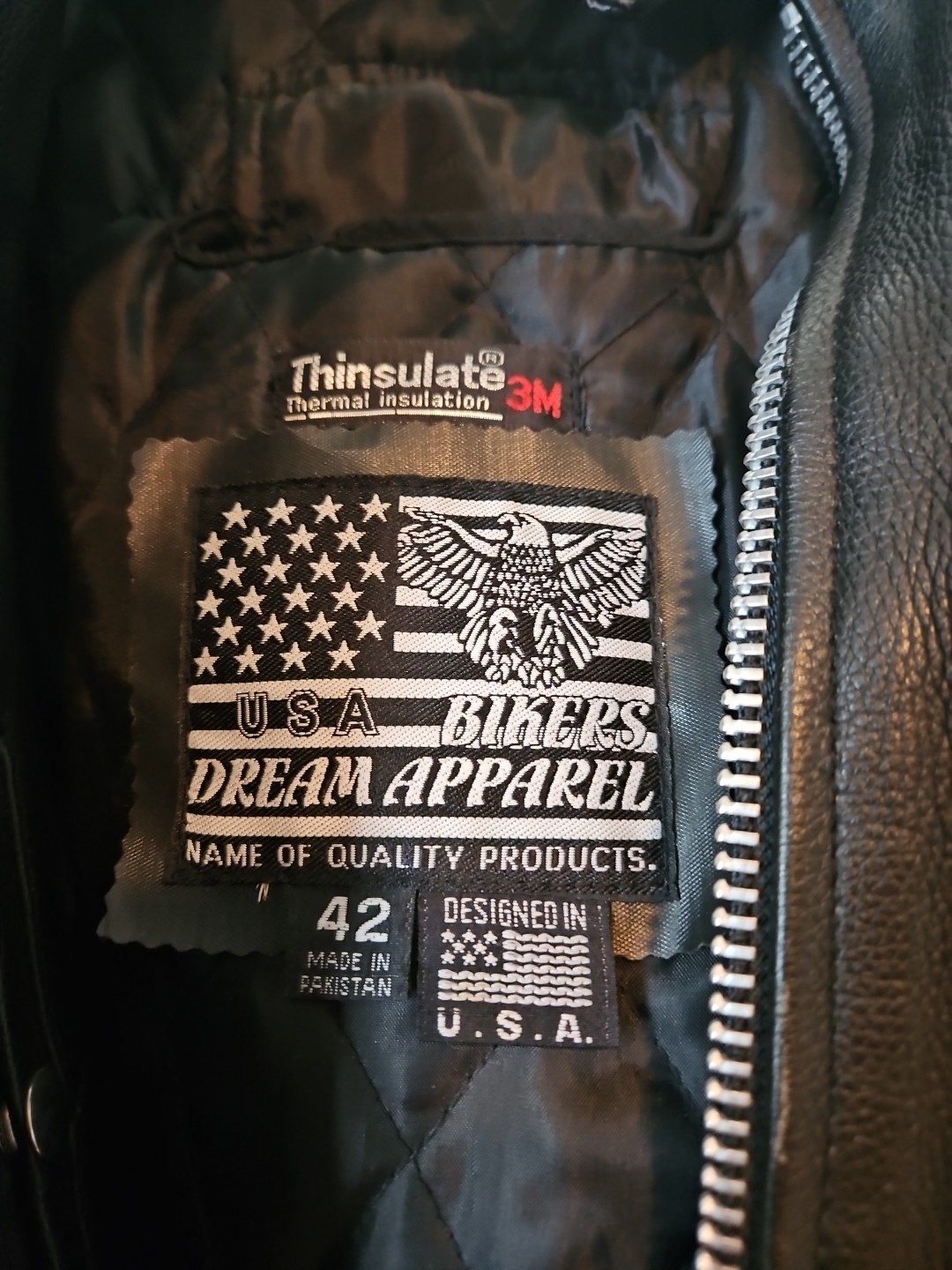 USA Bikers Dream Apparel Mens Leather Motorcycle Jacket Thinsulate Size 42