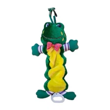 Vtg Kids II Plush Green Frog Crib Stroller Musical Pull Toy Pink Speckle Bow '94