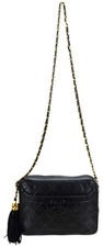 Authentic CHANEL Black Cambon Quilted Leather Chained Crossbody Bag Italy