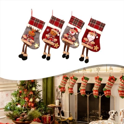 Großer Weihnachtsstrumpf Karo Design Baumbehang Tasche für Urlaub Leckereien