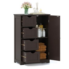 Wooden 4 Drawer Free Standing Bathroom Floor Cabinet Adjustable Storage Cupboard
