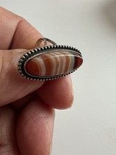 Vintage 925 Ring With Large Bezel Set Banded Agate Gemstone.