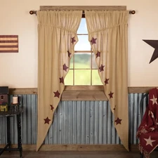 Primitive 84"x36"x18" Stars Prairie Panel Pair Tan Window Curtains VHC Brands