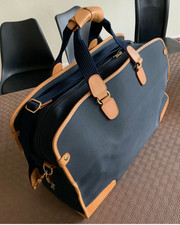 Lancel 1876 Lux Leather & Nylon Large Duffel Bag Weekender Luggage Carry On Bag