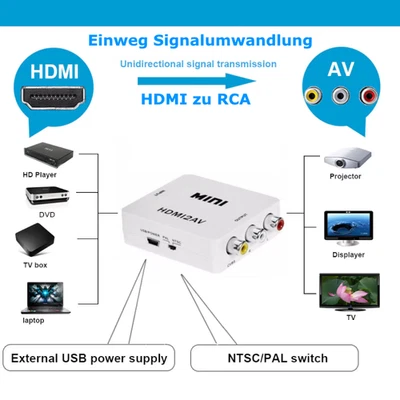 COMSYS Mini HDMI auf zu AV 3 RCA Konverter Full HD 1080P Adapter HDMI zu Video Audio