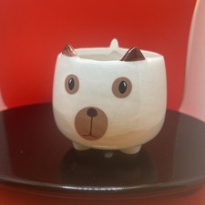 White Ceramic Animal Planter Pot, Brown Dog Design