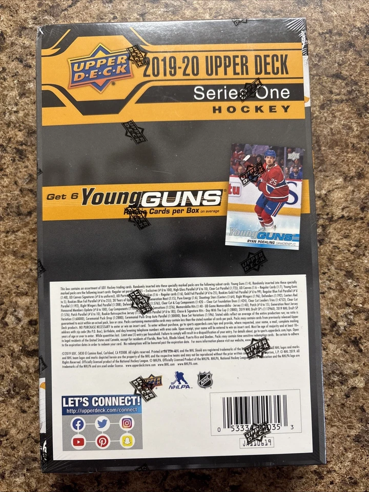 2019-20 Upper Deck Serie 1 Hockey Sellado Hobby Box 6 Young Guns A Box 24 Paquetes Foto 2 de 2