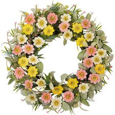 22 Inch Spring Summer Daisy Wreath for Front Door, Pastel Color Floral Wreath...