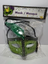 Mardi Gras Green Mask Feather Lace Venetian Style New Sealed