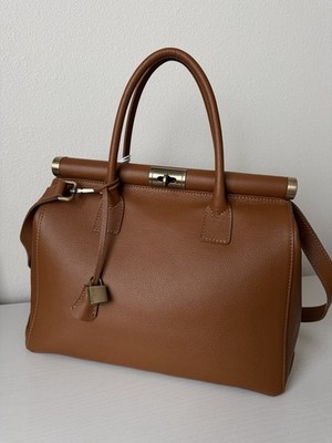 Viola Castellani Italy Leather Handbag Shoulder Bag Metal Top