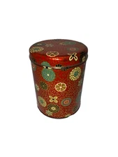 Vintage Cherrydale Farms Cashew Butter Crunch Tin Paisley Flowered Red w/ lid! 