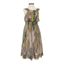 NWT Anthropologie Silk Midi Dress 0 Abstract Print Green Brown Sleeveless Boho