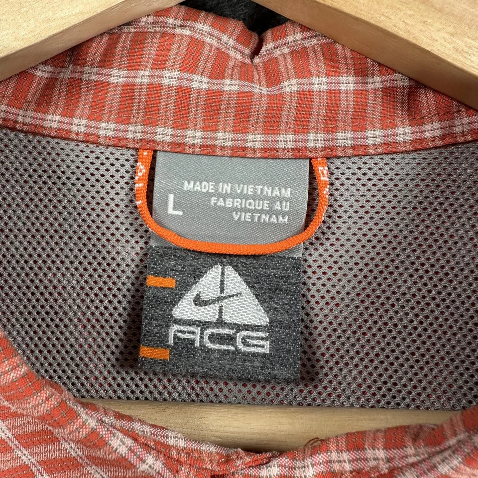 耐克 ACG 通风衬衫男式大号红色格子长袖纽扣远足尼龙 — 第 4/4 张图片