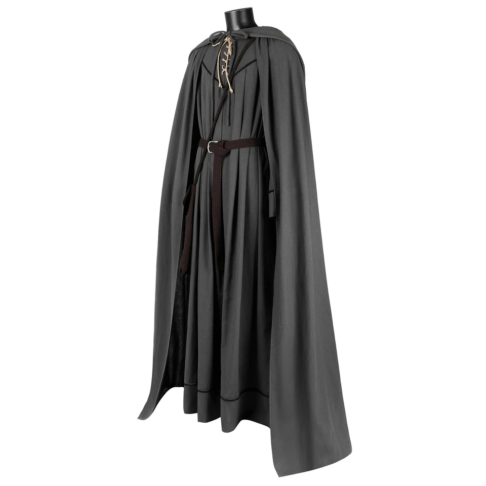 Disfraz de Mago Para Hombre Bata Gris Capa con Capucha con Sombrero Halloween Gris Mago Cos... Foto 2 de 4