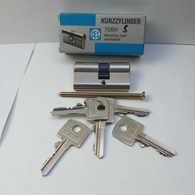 CES Kurzzylinder 7051 Messing matt vernickelt DIN 18252 incl. 5 Schlüssel