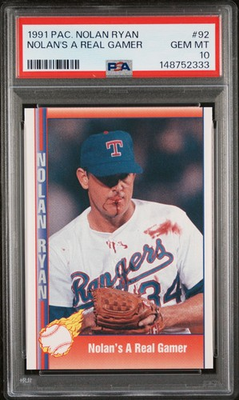 #ad 1991 Pacific NOLAN RYAN quot;Bloody Lipquot; Baseball Card #92 Graded PSA 10 GEM MINT $299.99