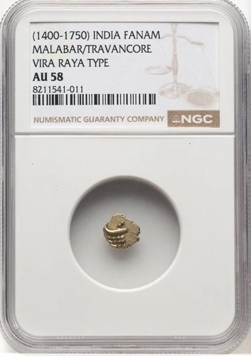 India Malabar/Travancore Fanam (1400-1750) Vira Raya Type NGC AU 58