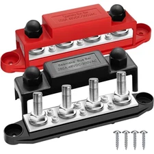 250a 12v Bus Bar Marine Power Distribution Block With Cover With 4 X 3/8post 6 