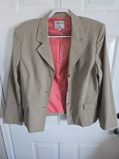 Collections for Le Suit Women Blazer Jacket Size 18 Beige Plaid Lined Career 004