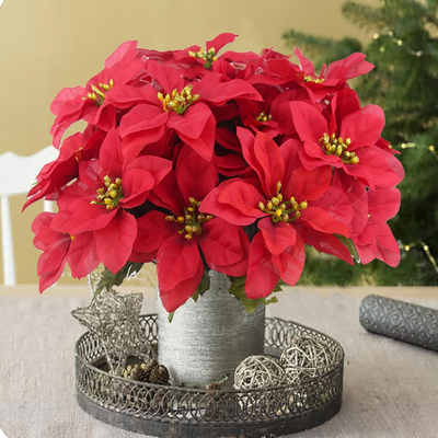 4 Pcs Artificial Poinsettia Bushes Poinsettias Artificial Christmas Flowers  Red | eBay