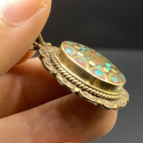 Wonderful Tibetan natural stone tourquise mix silver pendant - Picture 3 of 6
