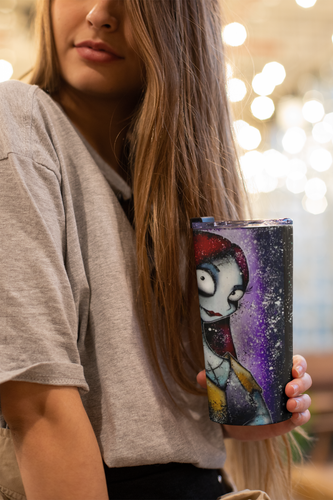 20oz Jack & Sally Nightmare Before Christmas Tumbler Halloween Splatter Art Cup - Picture 2 of 7