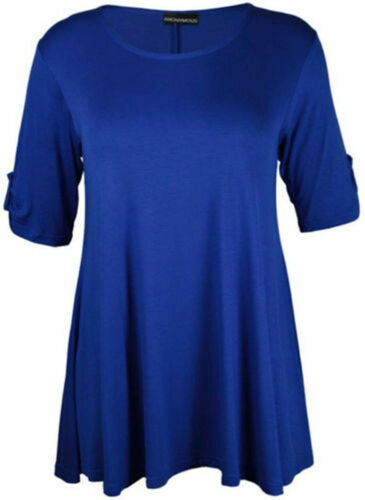Women 3/4 Sleeve Button Stretch Flare Ladies Summer Plus Size Tshirt Tops 8-32 - Picture 17 of 21