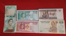 MIXED LOT 5 DIFFERENT WORLD PAPER MONEY BANKNOTES CURRENCY FOREIGN  UNC