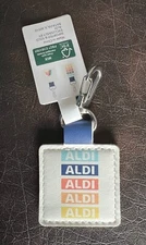Aldi Logo White Square Quarter Keeper Coin Holder Clip Keychain 2025 *NWT*