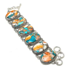 Orange Spiny Oyster Gemstone Handmade 925 Sterling Silver Jewelry Bracelet