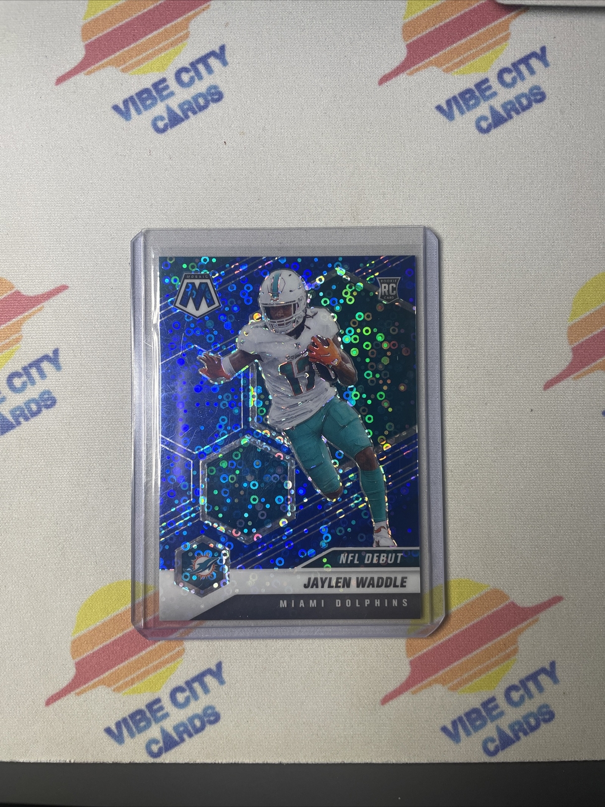 2021 Mosaic JAYLEN WADDLE #248 Rookie NFL Debut Blue Disco /75 Miami Dolphins