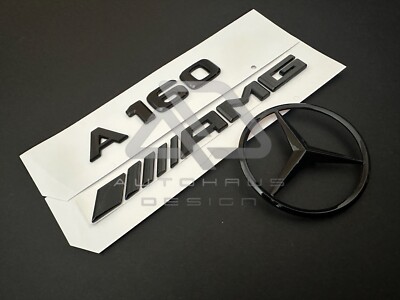 Mercedes A Klasse Glanz Schwarz W177 A160 AMG Heck Emblem Set & Stern UK Verkäufer