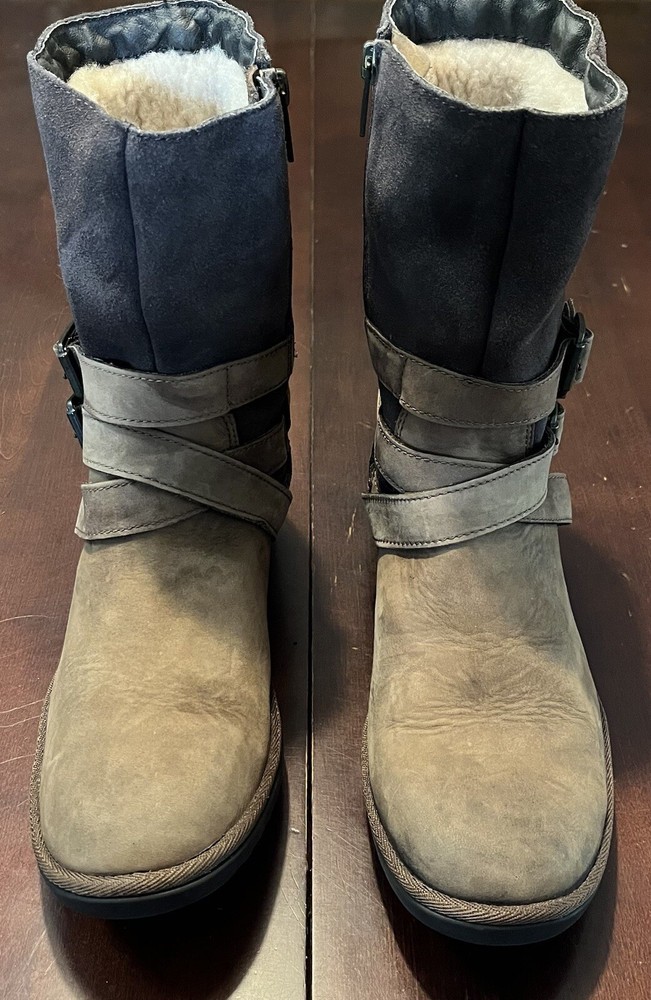 UGG Lorna Women's Size 7 US Brown Suede Leather Sheepskin Buckle Side Zip Boots