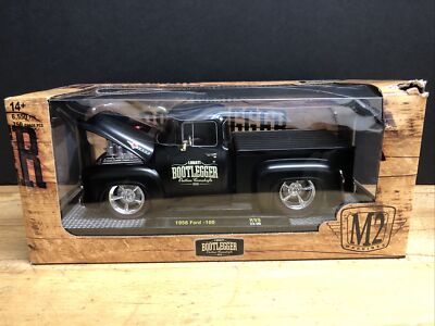 M2 1956 FORD F-100 PICKUP MATT BLACK & CHROME LUNATI BOOTLEGGER 1:24 DIE-CAST 