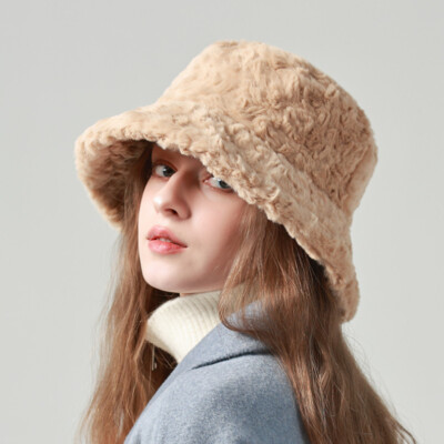 Womens Fuzzy Bucket Hat Winter Warm Faux Fur Fluffy Fisherman