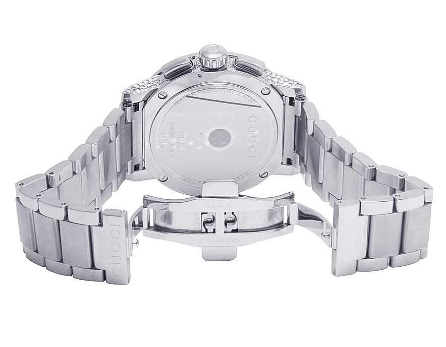Full Mens 44MM Gucci 101 G-Chrono Silver Dial Diamond Watch