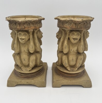 Candle Holder Pilar Monkey Monkeys Lot of 2 Happy Crazy Chimp Smiling  9.5'' Pair