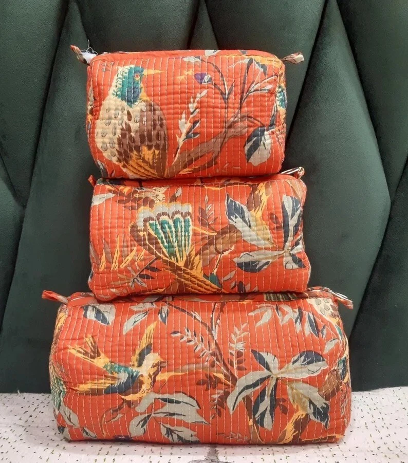 New Indian Orange Bird Toiletry Bag Unisex Makeup Bags Waterproof 3 Pcs. Sets US