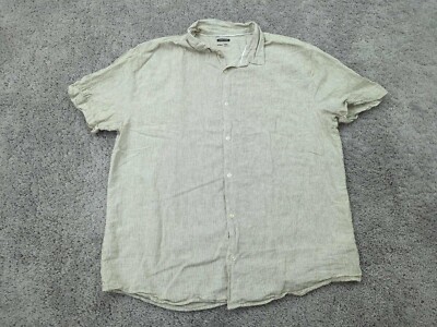 Anko Button Up Shirt Mens 4XL Beige Short Sleeve 55% Linen Preppy Casual