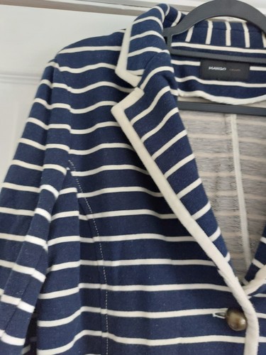 Mango Casuals Navy White Striped Blazer Size 10 - Picture 5 of 14