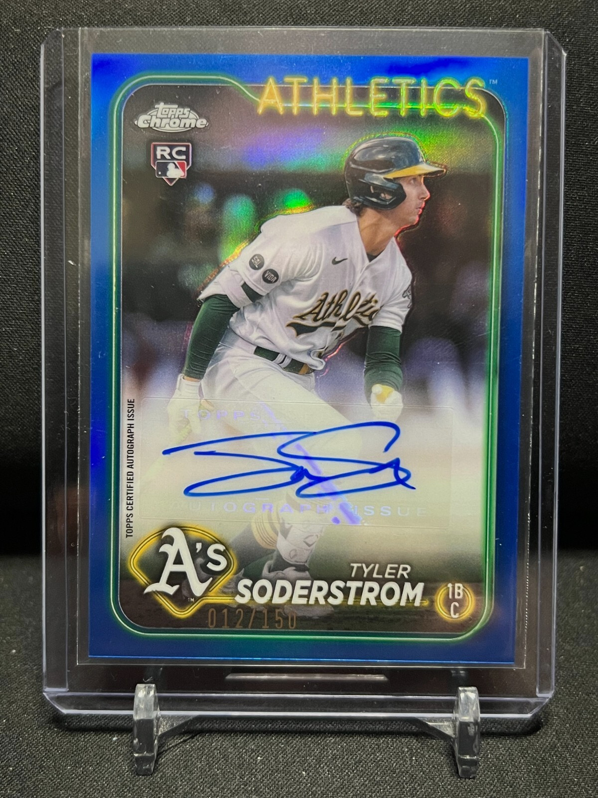 Tyler Soderstrom 2024 Topps Chrome Update Blue Refractor Auto Rookie RC /150 A's