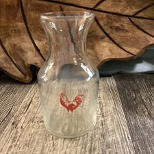 Rooster Pitcher Small Carafe Creamer Clear Red Rooster  4 3/4” Tall