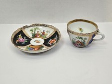 Rare Franziska Hirsch Dresden quatrefoil courting scene tea cup and saucer AS IS
