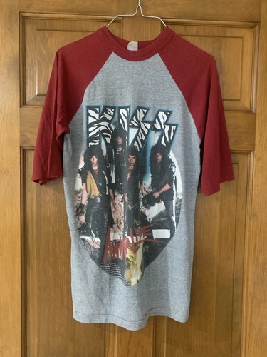 Kiss T Shirt Mens Large Gray Animalize Raglan Concer 1980s vintage concert t-shirt, vintage, size L, single stitch, B+ condition