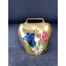 Cowbell Handheld Small Decorative Floral Hand Painted Farmhouse Barnyard Cow Vtg