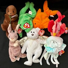  7 Ty Beanie Baby Lot w/tags Goochy Goldie Legs Strut Seaweed Halo II Springy